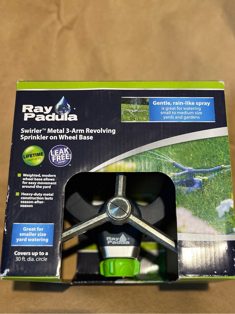 New Ray Padula Swirler Metal 3-Arm Revolving Lawn Sprinkler Wheel Base RP-SWDE